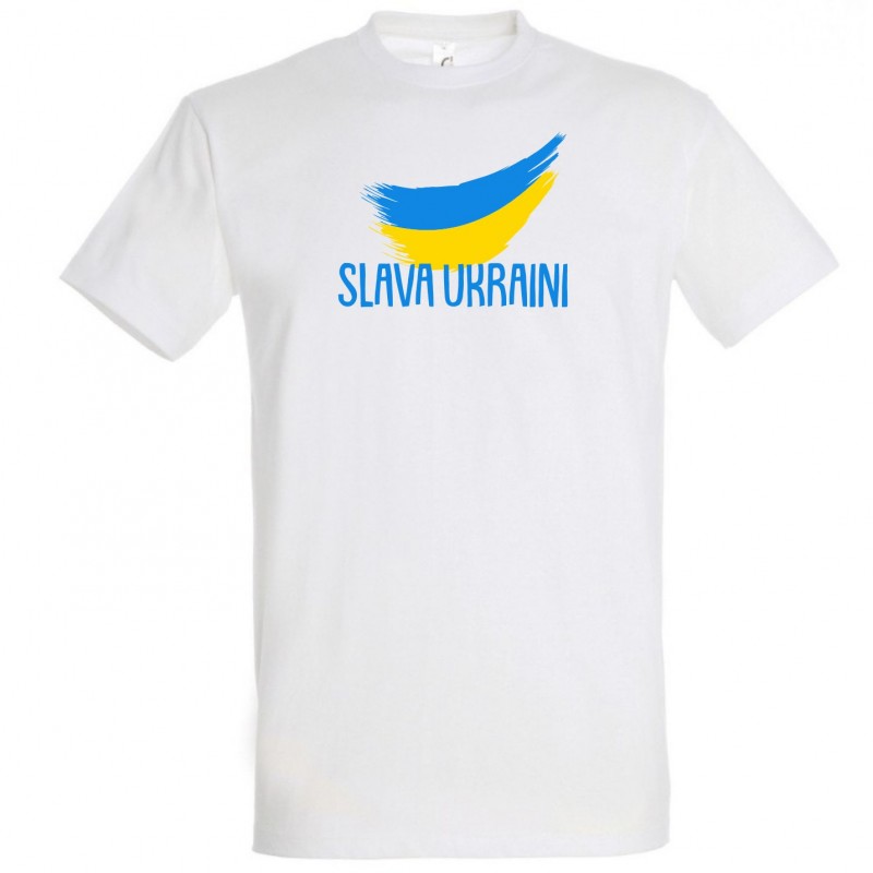 Balti Ukrainos marškinėliai „Slava Ukraini“